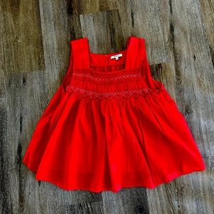 Madewell, smocked, red sleeveless, hundred percent cotton shirt, size large